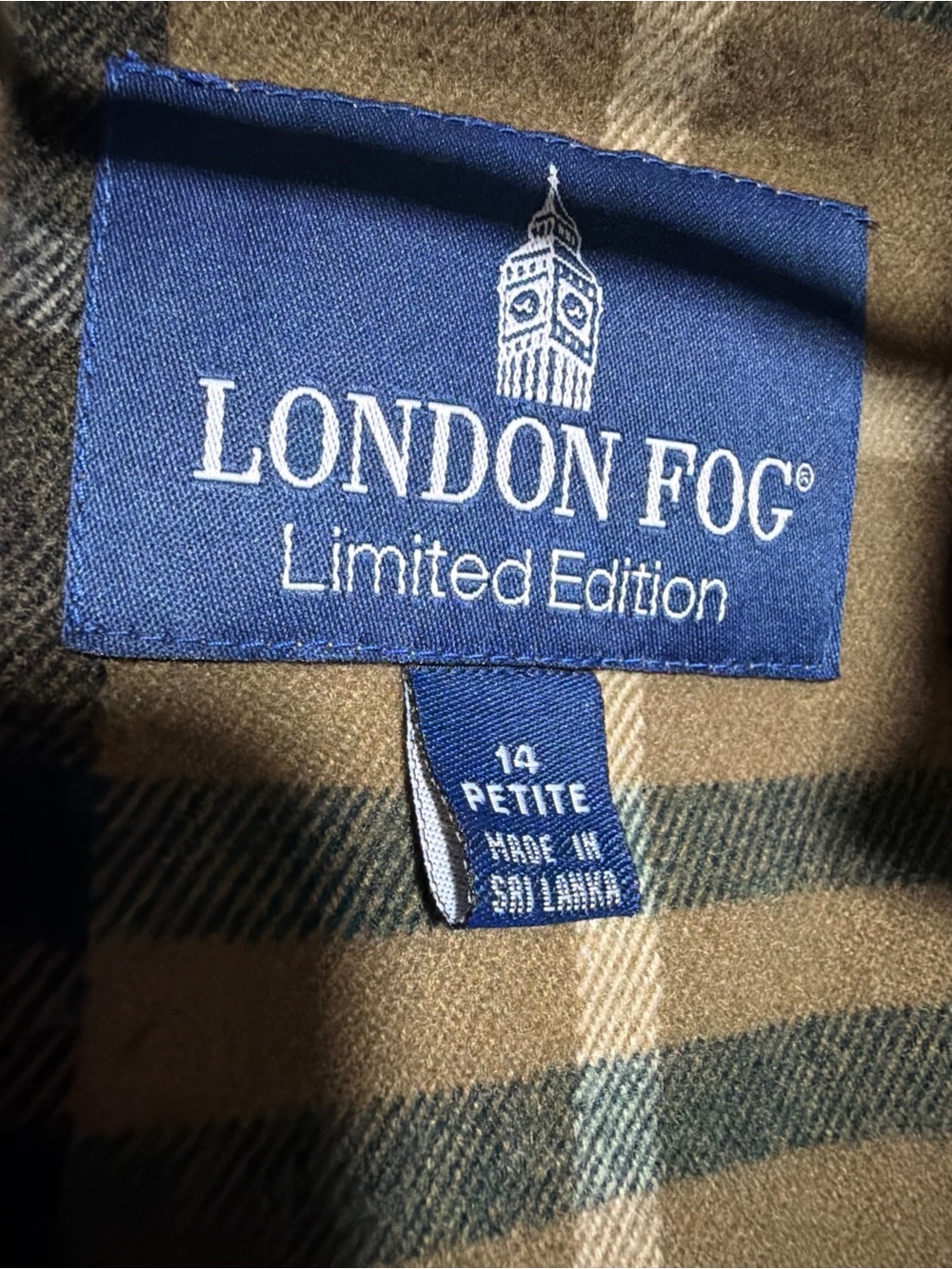 London Fog Limited Edition Woman’s Tan Plaid Coat 14 Petite